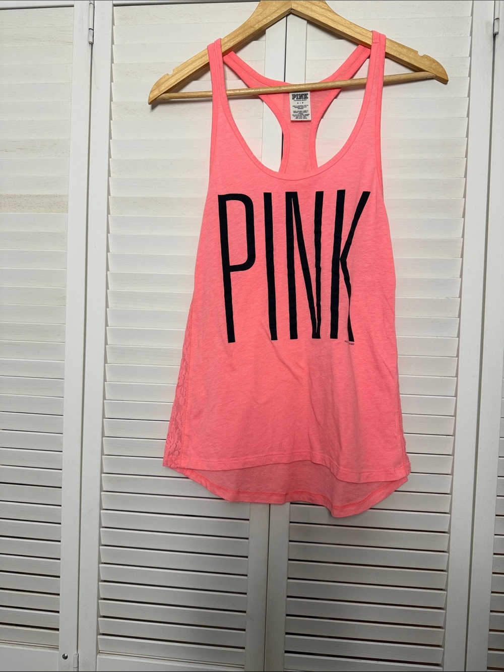 PINK Victoria's Secret Coral Pink Racerback Logo Tank